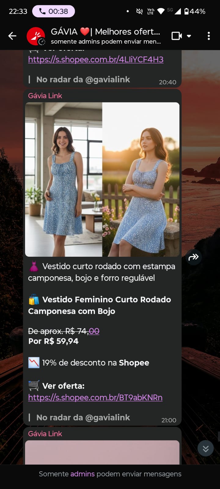 Exemplo de oferta de beleza enviada no grupo da Gávia Link
